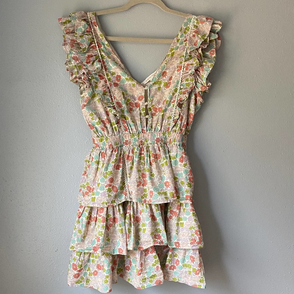 LOVE the LABEL Ines Floral Tiered Mini Dress Size M